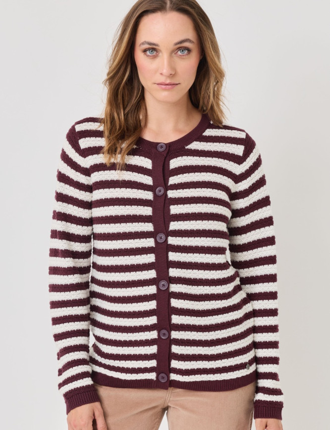 Gestreifte Strickjacke, Knopfleiste